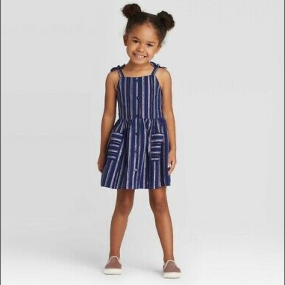 Cat & Jack Girls Tank Top Dress Navy Blue-Striped